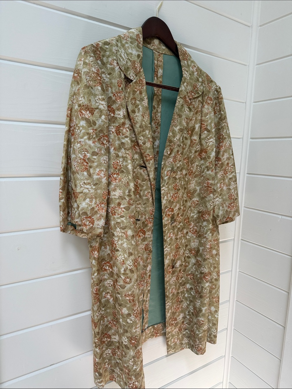 Vintage Floral Terracotta + Olive House Coat + Mint Lining | Button-Front